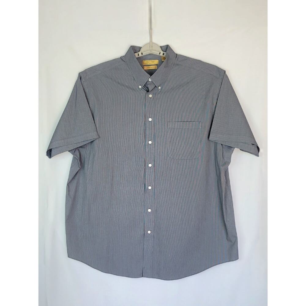 Roundtree & Yorke Gold Label Non-Iron NavyBlue PinStripe Short Sleeve Shirt 3XLT - Picture 2 of 9